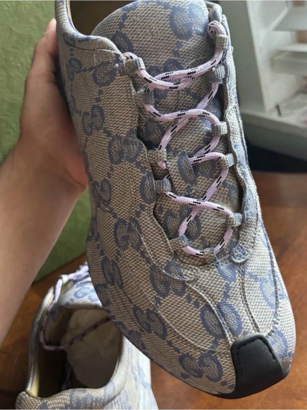 NEW GUCCI MEN'S BEIGE BLUE GG GUCCISSIMA PRINT RUN SNEAKERS SHOES GG10